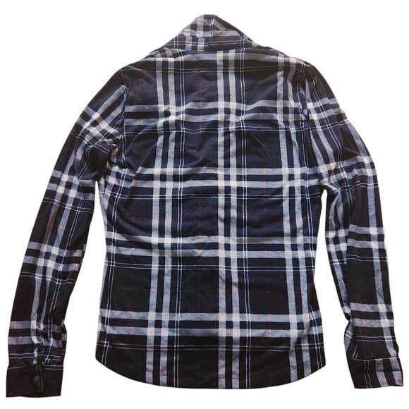 Polly & Esther Navy Blue Plaid Button Down Shirt Size Small - Picture 2 of 6